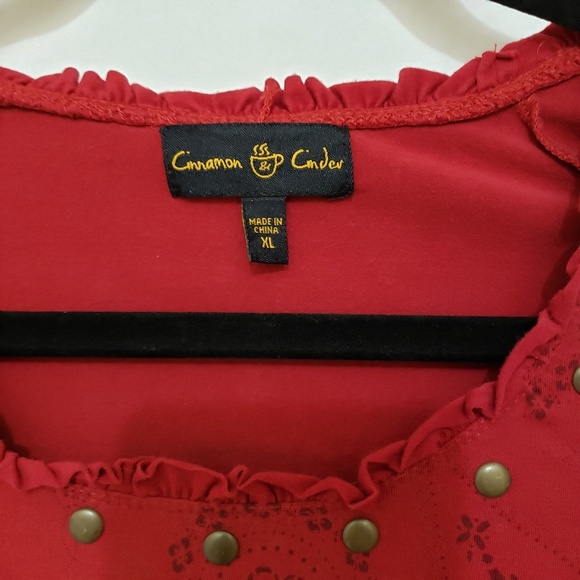 EUC CINNAMON & CINDER Floral Paisley Print Ruffled Brass Embellished Pullover - Picture 4 of 4